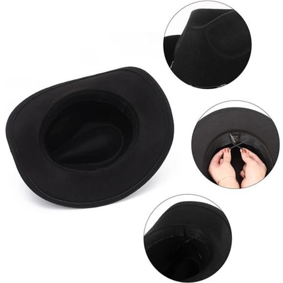 WESTERN Cowboy Hat with Belt 02-black - Picture 6 of 6